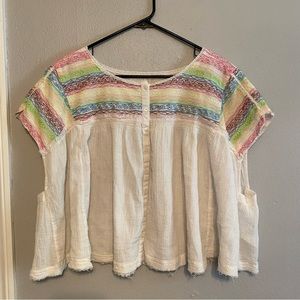 FREE PEOPLE rainbow embroidered top size m